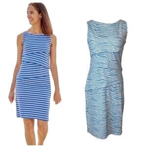 J. Mclaughlin Blue White Catalina Cloth Scuba Dress Tiered Zebra Stripe Print XS